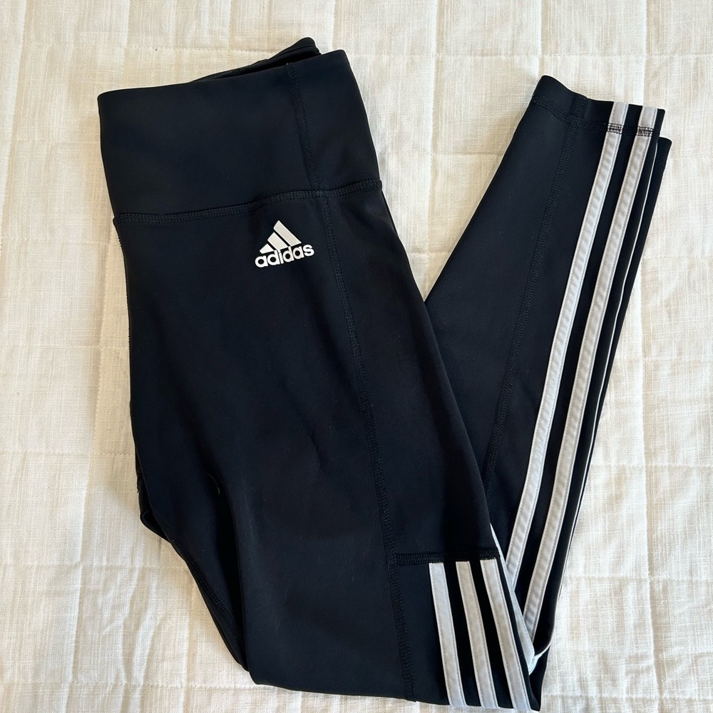 Adidas Women’s Black Leggings with White Stripes